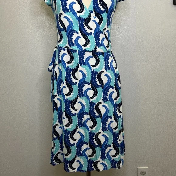 Boden Women's Summer Wrap Blue White Floral Dress Size US 4P